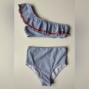J. Crew Womens Rickrack Seersucker Ruffle One-Shoulder Bikini - Size S